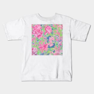 Soft pink and green traditional French toile de jouy Kids T-Shirt